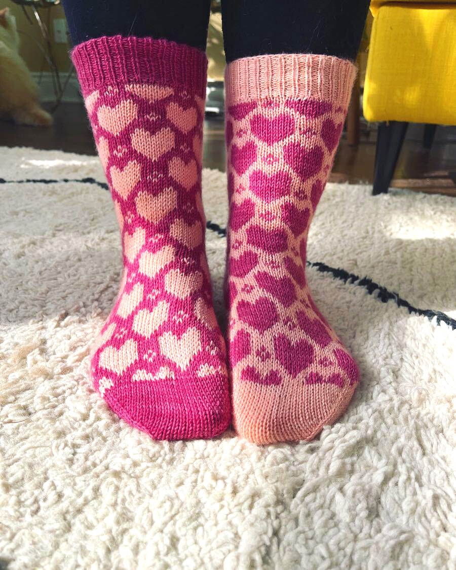 Valentine socks wearing